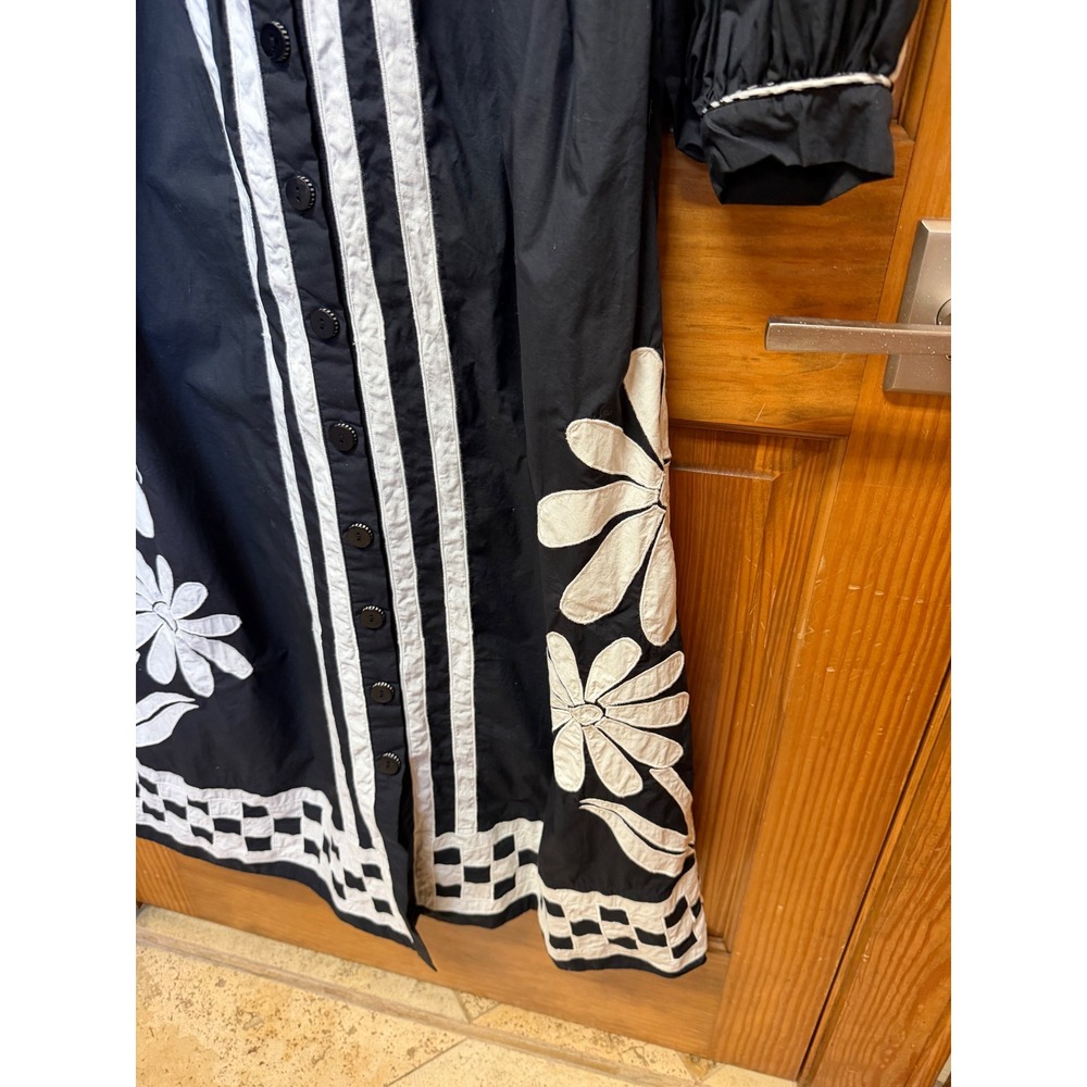 Farm Rio Black White Floral Embroidered Button Front Maxi Dress Medium 329136 - Picture 13 of 17